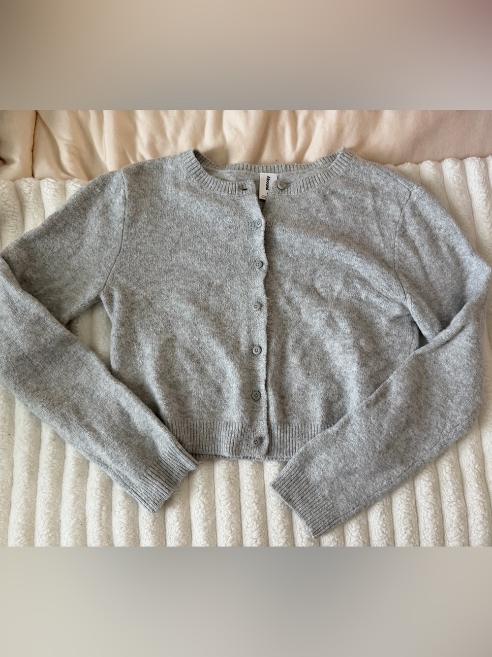 Abound Light Gray Button-Front Crewneck Cardigan